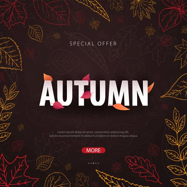 Automne Arrière-plan avec des feuilles pour la vente d'achats ou affiche promotionnelle et dépliant cadre ou bannière web. Modèle d'illustration vectorielle . — Image vectorielle