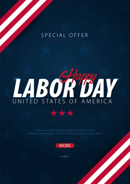 Labor Day sale promotion, advertising, poster, banner, template with American flag. American labor day wallpaper. Voucher discount — Stock Vector