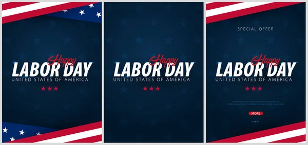 Conjunto de promoções de venda do Dia do Trabalho, anúncios, cartazes, banners, modelos com bandeira americana. Papéis de parede dia de trabalho americano . — Vetor de Stock