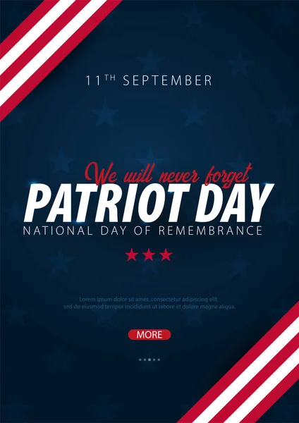 Promoción día patriota, publicidad, póster, bandera, plantilla con bandera americana. Fondo de pantalla día patriota americano . — Vector de stock