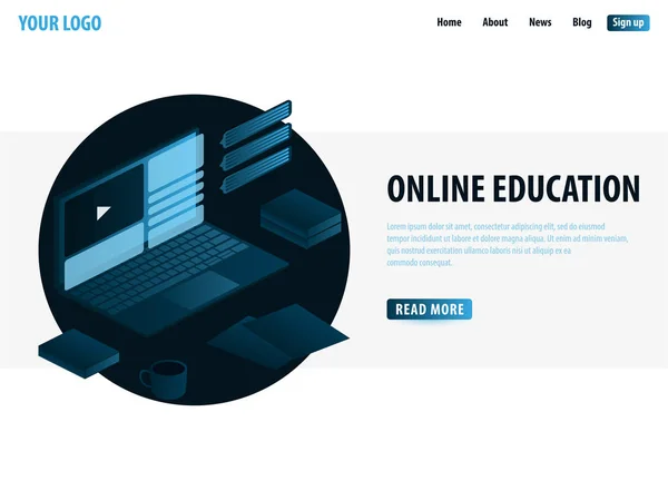 Concetto di educazione online. Corsi di formazione online, specializzazione, studi universitari. Illustrazione vettoriale isometrica . — Vettoriale Stock