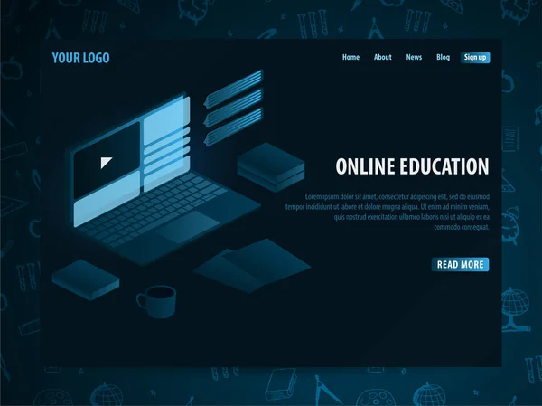 Концепция онлайн образования. Онлайн курсы обучения, специализация, университетское образование. Изометрическая векторная иллюстрация . — стоковый вектор