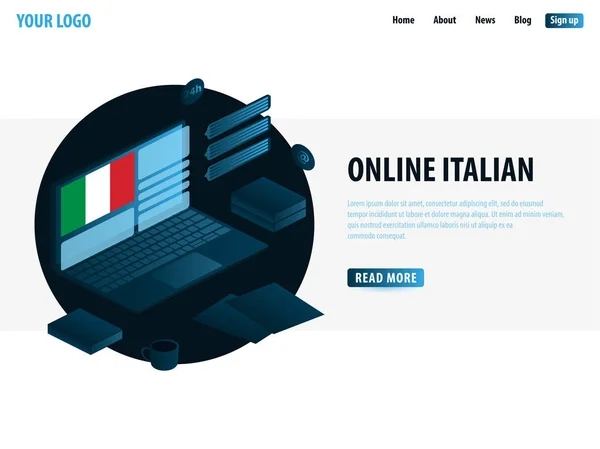 Apprendimento online Italia. Concetto di istruzione, Formazione online, specializzazione, studi universitari. Illustrazione vettoriale isometrica . — Vettoriale Stock