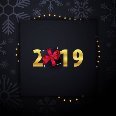 2019 mutlu yeni yıl arka plan ile mevsimlik el ilanları ve tebrik kartı veya Noel temalı davetler için kar taneleri.