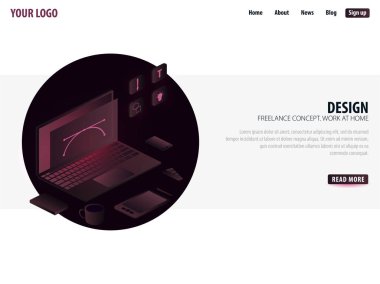 Tasarımcı, Illustrator. Web banner veya infographics için kullanabilirsiniz. Serbest kavramı. Evde çalışma.