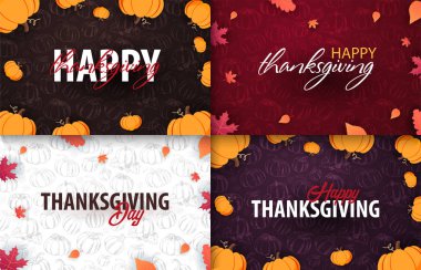 Kabak ile sonbahar arka planlar kümesi. Şükran günü. Alışveriş Satış için promo poster ve çerçeve broşür, afiş web. Vektör çizim şablonu.