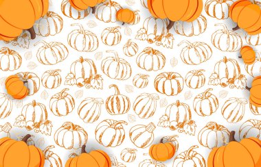 Sonbahar arka planlar ile kabak alışveriş Satılık, promo poster ve çerçeve belgesi, web afiş. Vektör çizim şablonu.