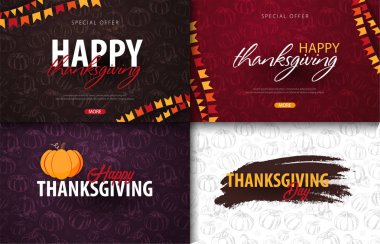 Kabak ile sonbahar arka planlar kümesi. Şükran günü. Alışveriş Satış için promo poster ve çerçeve broşür, afiş web. Vektör çizim şablonu.