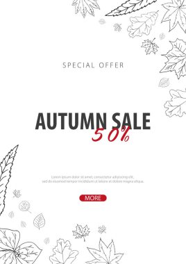 Sonbahar yaprakları ile arka plan. Alışveriş Satış için promo poster ve çerçeve broşür, afiş web. Vektör çizim şablonu.