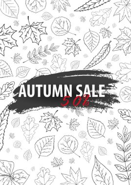 Sonbahar yaprakları ile arka plan. Alışveriş Satış için promo poster ve çerçeve broşür, afiş web. Vektör çizim şablonu.