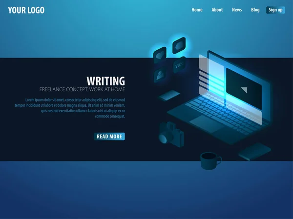 ブログとソーシャル メディア。Web バナーやインフォ グラフィックを使用できます。フリーランスのコンセプトです。自宅で仕事. — ストックベクタ