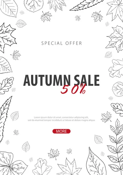 Fondo de otoño con hojas. Para la venta de compras, póster promocional y folleto marco, banner web. Plantilla ilustrativa vectorial . — Vector de stock