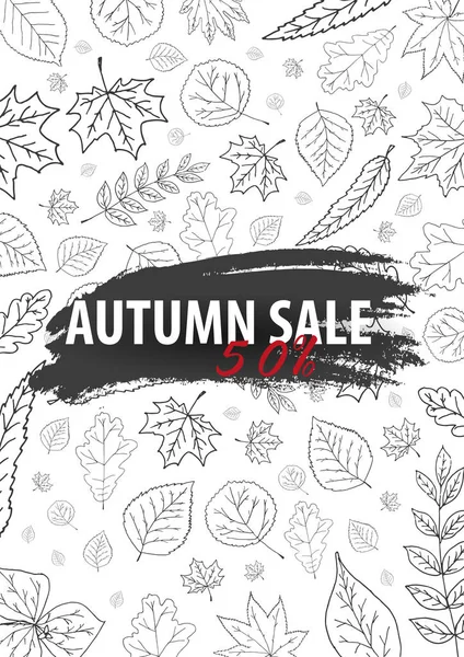 Sonbahar yaprakları ile arka plan. Alışveriş Satış için promo poster ve çerçeve broşür, afiş web. Vektör çizim şablonu.