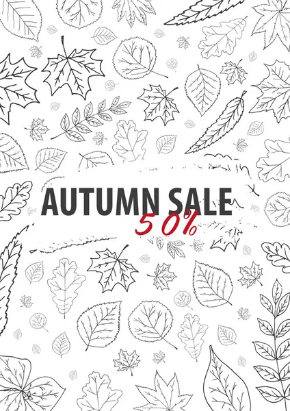 Sonbahar yaprakları ile arka plan. Alışveriş Satış için promo poster ve çerçeve broşür, afiş web. Vektör çizim şablonu