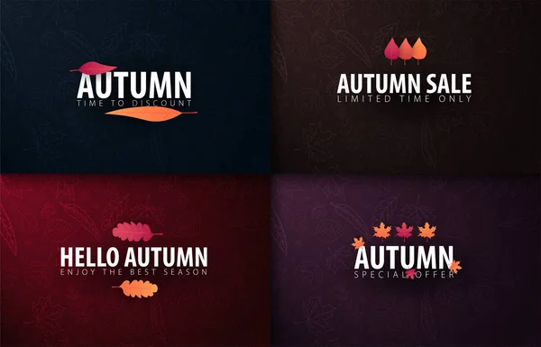Ensemble de bannières d'automne avec feuilles à vendre, affiche promotionnelle et dépliant cadre, bannière web. Illustration vectorielle . — Image vectorielle