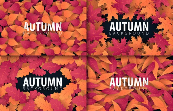 Conjunto de pancartas de otoño con hojas de fondo para la venta de compras, póster promocional y folleto marco, banner web. Ilustración vectorial . — Vector de stock
