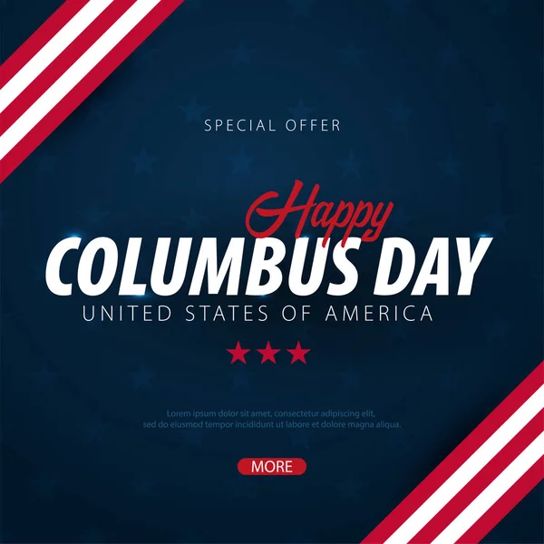 Columbus Day Prodej propagace, reklamy, plakátu, nápisu, šablony s americkou vlajkou. Columbus day tapeta. Poukaz sleva. — Stockový vektor