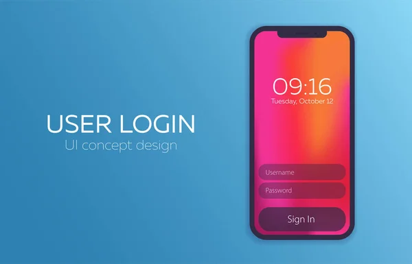 Mobiles ui design konzept. Login-Anwendung mit Passwort-Formular-Fenster. Vektorillustration. — Stockvektor