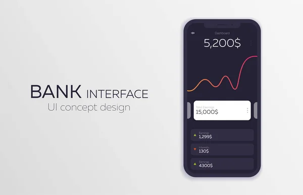Mobilní Ui Design konceptu. Bankovní aplikace rozhraní. Vektorové ilustrace. — Stockový vektor