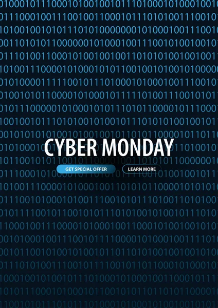 Cyber Monday Sale banner com código binário. Ilustração vetorial . — Vetor de Stock