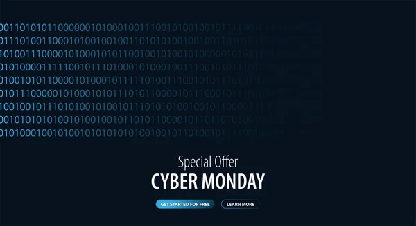 Cyber Monday Sale banner com código binário. Ilustração vetorial . — Vetor de Stock
