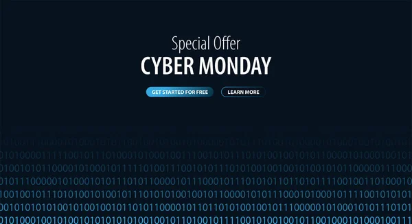 Cyber Monday Sale banner com código binário. Ilustração vetorial . — Vetor de Stock
