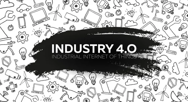 Indústria 4.0 banner. Revolução industrial inteligente, automação, assistentes de robôs. Ilustração vetorial . —  Vetores de Stock