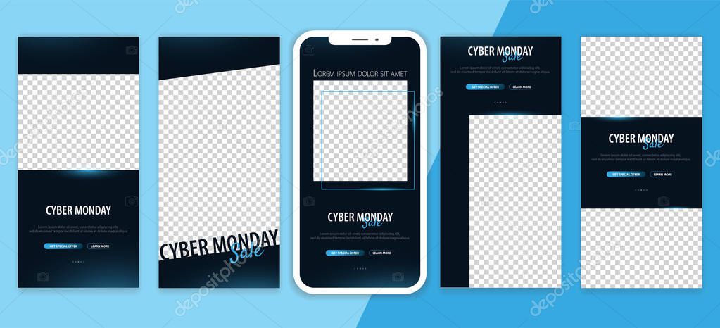 Set of Cyber Monday Sale Stories for Instagram. Pack for creature your unique content.