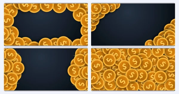 暗い背景にゴールド コイン コンセプト バナーのセットです。ベクトル テンプレート. — ストックベクタ