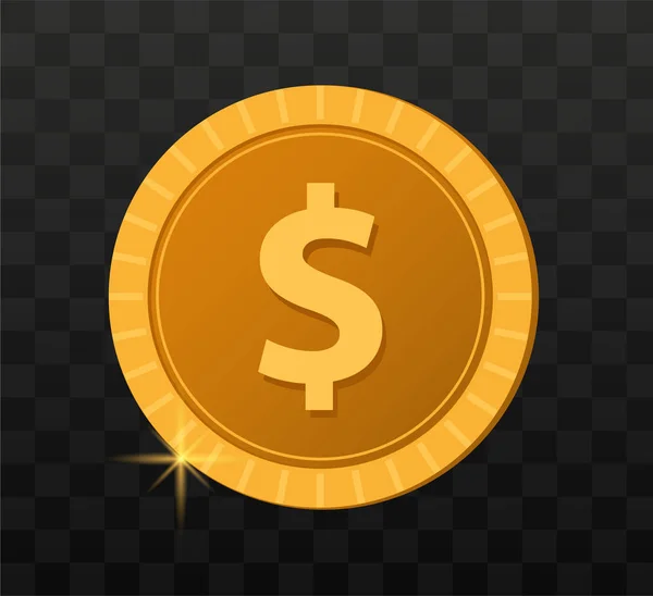透明な背景で金貨。ゲームのコインの図。ドル. — ストックベクタ