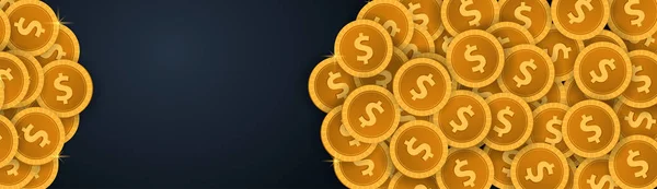 Gold Coins Concept banner no fundo escuro. Modelo de vetor . — Vetor de Stock