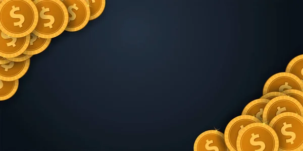 Banner del concepto de monedas de oro en el fondo oscuro. Plantilla vectorial . — Vector de stock