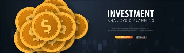 Rendimento degli investimenti, ROI, Mercato e Finanza, Trading degli investimenti, Coins and Candle stick graph on the Backround . — Vettoriale Stock