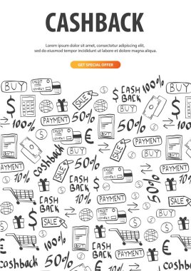 Cashback hizmet. Paranı sakla. El çizmek doodle arka plan.