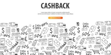 Cashback hizmet. Paranı sakla. El çizmek doodle arka plan.