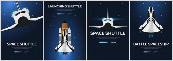 Set of Space Shuttle banners. Astronomical galaxy space background. Vector Illustration. — Stock Vector
