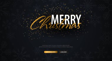 Mutlu Noeller tipografik kar taneleri ile koyu arka plan üzerinde. Noel kartı. Vektör çizim.