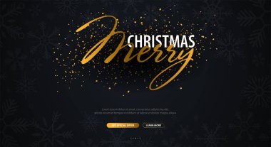 Mutlu Noeller tipografik kar taneleri ile koyu arka plan üzerinde. Noel kartı. Vektör çizim.