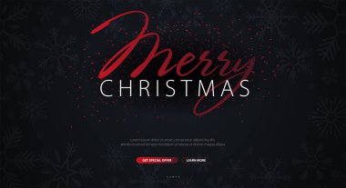 Mutlu Noeller tipografik kar taneleri ile koyu arka plan üzerinde. Noel kartı. Vektör çizim.