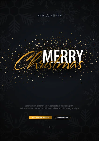 Merry Christmas typographical on dark background with snowflakes. Xmas card. Vector Illustration. — Stock Vector