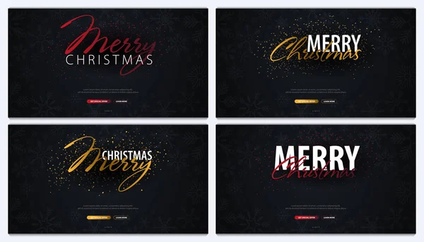 Ensemble de Joyeux Noël typographique sur fond sombre avec des flocons de neige. Carte de Noël. Illustration vectorielle . — Image vectorielle