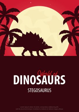 Poster Dinozorların dünyasına. Tarih öncesi dünya. Stegosaurus. Jurassic dönem.