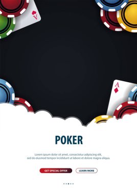 Kartlar ve casino fişleri ile Casino banner. Poker kulübü texas holdem. Vektör çizim.