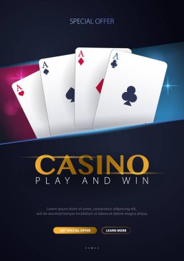 Kartlar ve casino fişleri ile Casino banner. Poker kulübü texas holdem. Vektör çizim.
