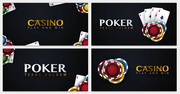 Conjunto de banners de Casino con fichas y tarjetas de casino. Club de póquer Texas Holdem. Ilustración vectorial . — Archivo Imágenes Vectoriales