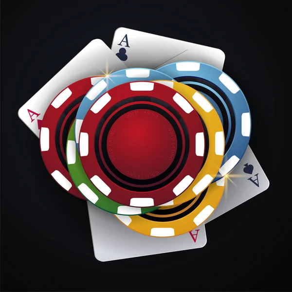 Casino-Chips und Spielkarte auf dem dunklen Hintergrund. Vektorillustration. — Stockvektor