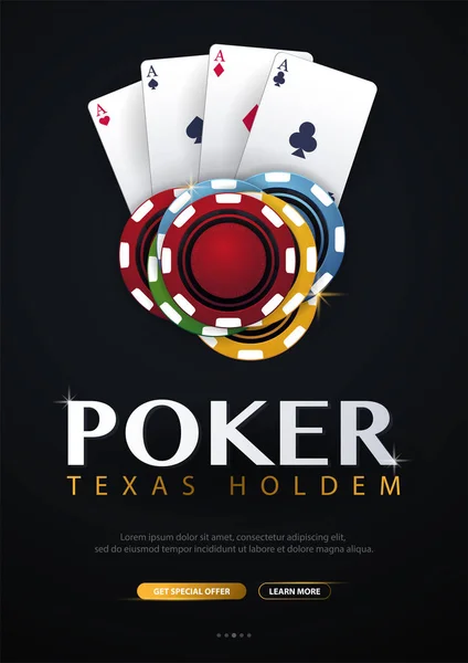 Kasyno transparent z żetony kasyna i karty. Club poker texas holdem. Ilustracja wektorowa. — Wektor stockowy