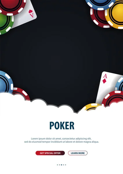 Casino Banner mit Casino Chips und Karten. Pokerclub Texas Holdem. Vektorillustration. — Stockvektor
