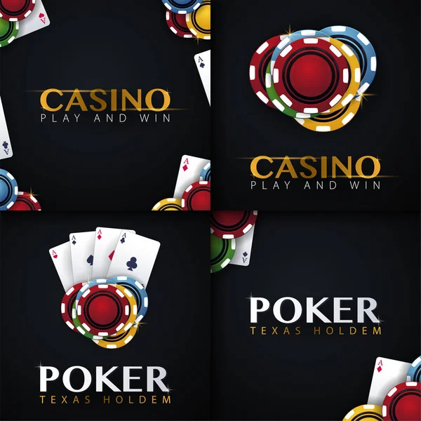 Conjunto de banners de Casino con fichas y tarjetas de casino. Club de póquer Texas Holdem. Ilustración vectorial . — Archivo Imágenes Vectoriales