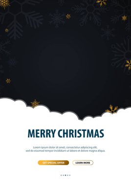 Mutlu Noeller ve mutlu yeni yıl. Koyu arka plan ile altın kar tanesi. Vektör çizim.